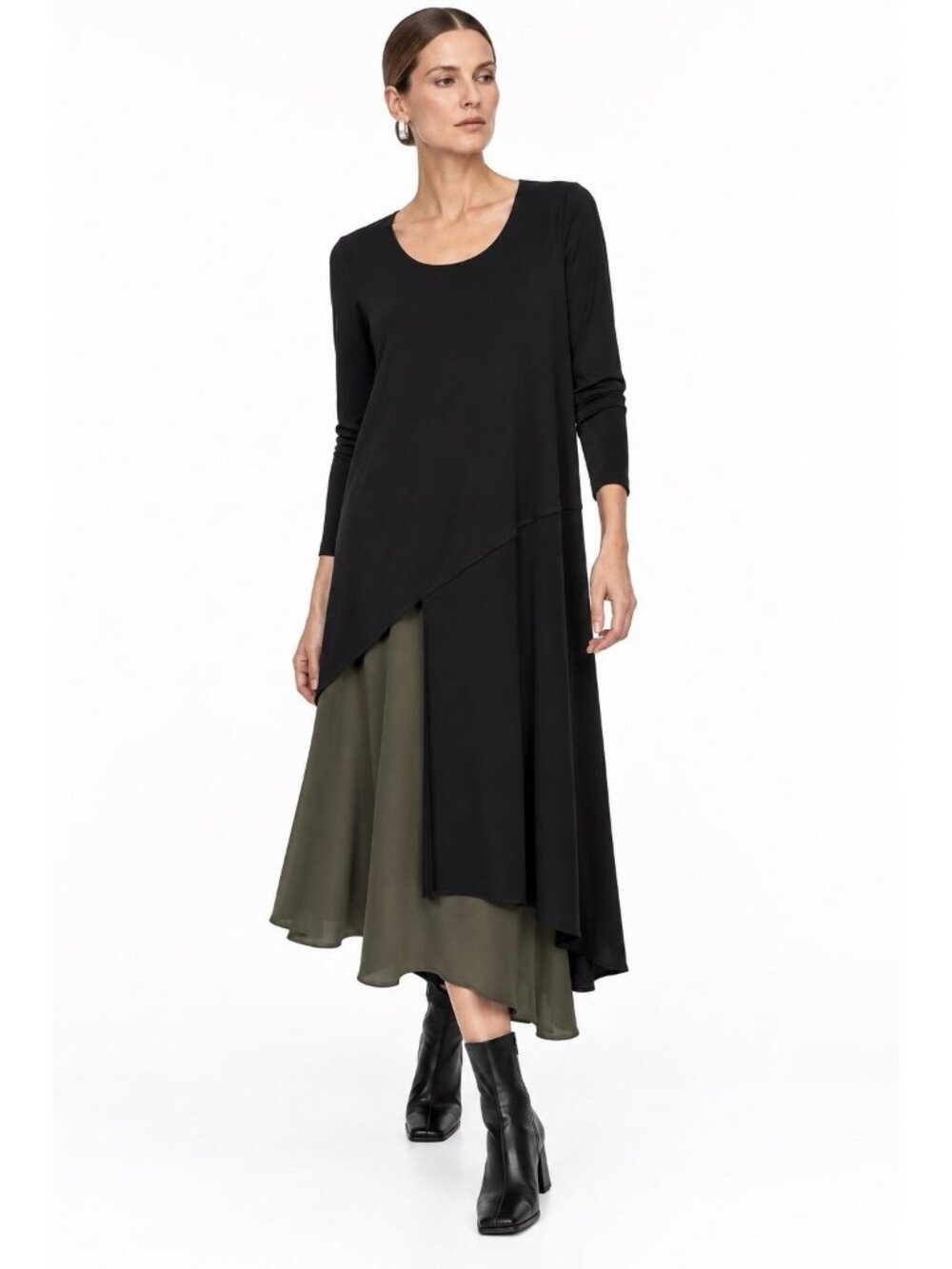 SUN KIM lagenlook midi dress black green XS upscale architectural editorial
